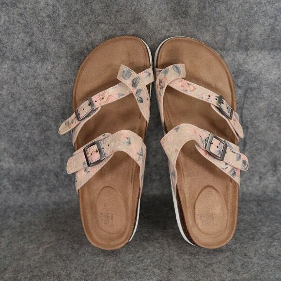 Time and Tru Shoes Womens 6 Sandals Casual Floral Toe Loop Double Buckle Straps - Picture 6 of 13
